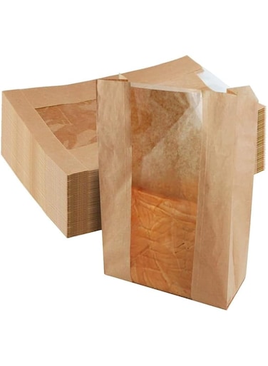Newbested 30 Pack Kraft Paper Bread Loaf Bag with Clear Front Window,Brown Bakery Cookie Food Coffee Storage Packaging Treat Bag Including Label Seal stickers(14" x 8.3" x 3.5")
