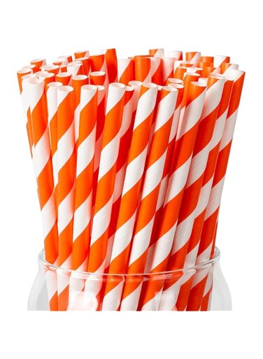 4basix Biodegradable Paper Straws (Pack of 100) Orange- Disposable Drinking Straw, Eco-Friendly Paper Straws For Baby Shower, Birthdays, Christams, Wedding Ceremony