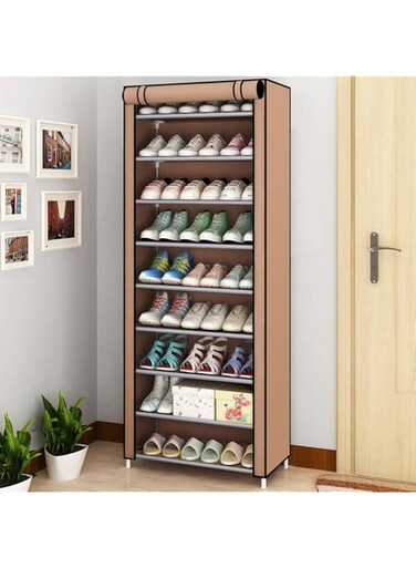 ECVV&reg; 9 Ties Shoe Rack with Strong Weight Capacity, Waterproof Nonwoven Fabric Cover, Ideal Shoe Storage for 27 Pairs, 60(L)&times;30(W)&times;160(H) cm Suitable for Sneakers, High Heels and Boots(Color: Brown)