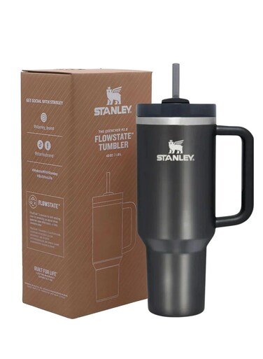 Quencher H2.0 FlowState Vacuum Insulated Tumbler &acirc;&euro;&ldquo; 40 oz Black Stainless Steel Travel Mug with Lid &amp; Straw   Double-Walled Leakproof Design Keeps Drinks Hot for 7 Hours &amp; Cold for 24 Hours   Durable &amp; Portable   Perfect for Coffee, Water, Smoothies, Iced Tea, and On-the-Go Hydration
