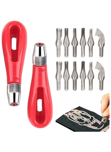 Lino Cutting Tools, Lino Carving Set Linoleum Cutter, Block Cutters Craft Linoleum Carving Tools with 6 Type Blades for Block Printing, Printmaking, Rubber Stamps, for Beginners and Artists(2 Set)