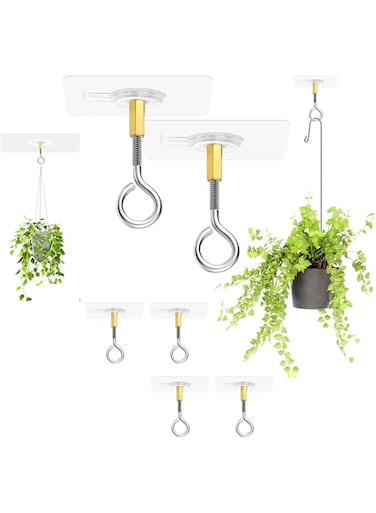 KASTWAVE Self Adhesive Ceiling Hooks,12 Pcs No Drilling Ceiling Hooks Stainless Steel Eye Hooks,for Hanging Plants and Decor on Ceilings