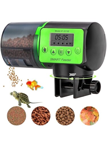 Automatic Fish Feeder Electric Auto Fish Food Feeder 360&deg;Rotatable Moisture-Proof Timer Dispenser for Aquarium or Small Fish Turtle Tank, Auto Feeding on Vacation or Holidays (Green)