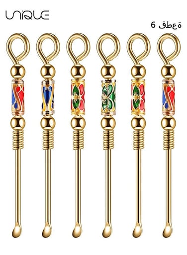 6 Pieces Tiny Spoon Powder Spoon Portable Metal Small Tiny Spoon Retro Necklace Loop Pendant for DIY Crafts Filling Vials with Powder Spice Herbs Sand Applications, 3.03 Inches