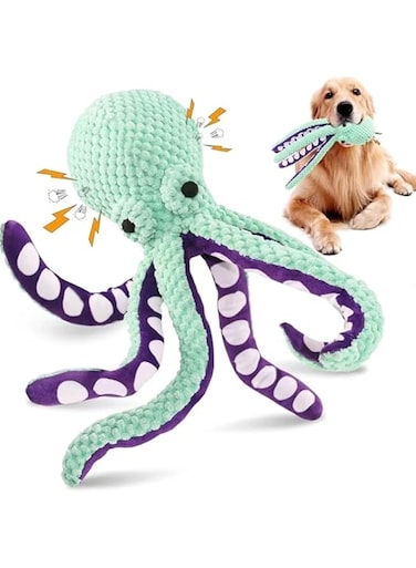 Rayyan Plush Squeaky Dog Toy with Crinkle Paper, Interactive Durable Cotton Chew Toy, Cute Stuffed Octopus Dog Toys for Indoor Play for Puppies, Small, Medium, Large Breed (Light Blue)