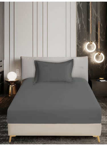 Bedding Fitted Sheet - Fits 120x200 Cm Bed For Twin Bed 2 Pcs (1 Fitted Sheet and 1 Pillowcase) - 30 Cm Deep Pocket - Solid Bed Sheet