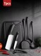 7-Piece Premium Kitchen Knife Set with 3 Stainless Steel Blades &amp; 3 Silicone Soup Spoons - Includes Free Cutting Board (Black)
