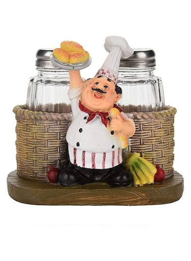 Glass Spice Jars, Salt and Pepper Shakers, Chef Decorative Statue Spice Organizer with Holder Figurine Gift for Family, Kitchen, Restaurant, Cafe, Bakery Seasoning Jar, Creative Handicraft Gifts