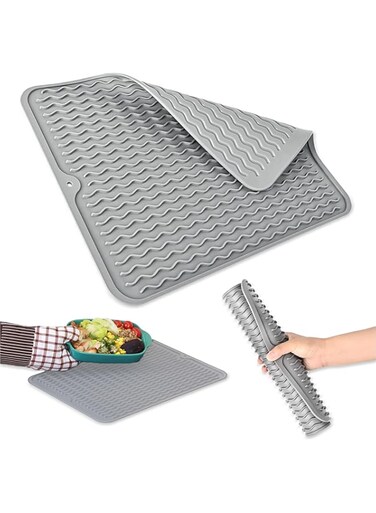 TAME Silicone Dish Drying Mat for Kitchen Counter- Eco Friendly Food Grade Silicone Drying Mat,Easy to Clean Heat Resistant Dish Mat Gray
