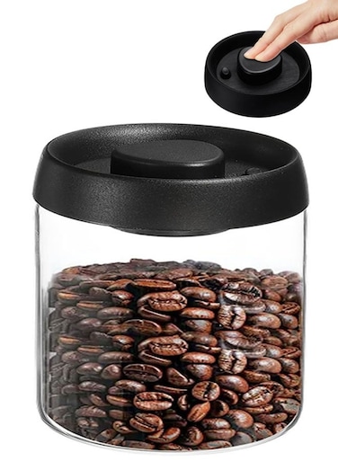 Coffee Canister for Coffee Bean Storage, 500ML/16.91oz Airtight Coffee Storage Container, Glass Manual Vacuum Seal Coffee Container for Coffee Bean, Ground Coffee, Tea