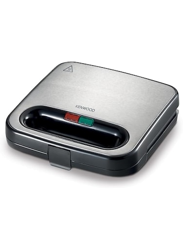 KENWOOD Sandwich Maker with Non Stick Fixed Griddle Plates for Toasties, Grills, Sandwiches SMM00.000SI Black/Silver