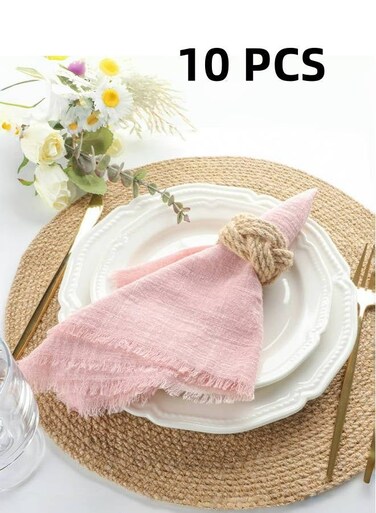 Napkins With Fringe Set Of 10,100% Soft Cotton, Gauze Washable Easter Spring Napkins For Wedding Decorative Dinner Parties, Western Table Settings, Cafes, Family Gatherings, Elegant Wedding Banquets.,32&Atilde;&mdash;32 Dusty Pink