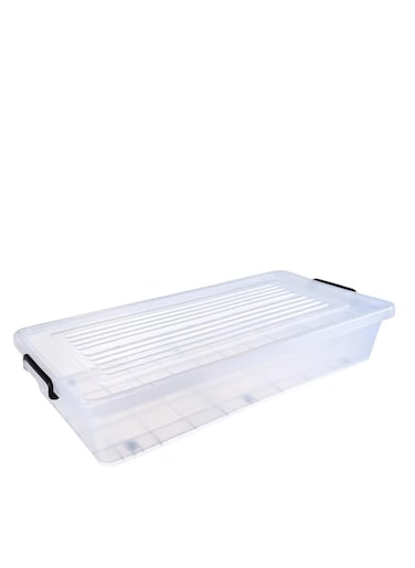 34L Plastic Storage Box With Lid &amp; Wheels   Slim Under Bed Plastic Organizer &ndash; Stackable Transparent Box Storing Clothes, Toys, Shoes, Tools, Medicine, Office Supplies, Arts &amp; Crafts, Kitchen