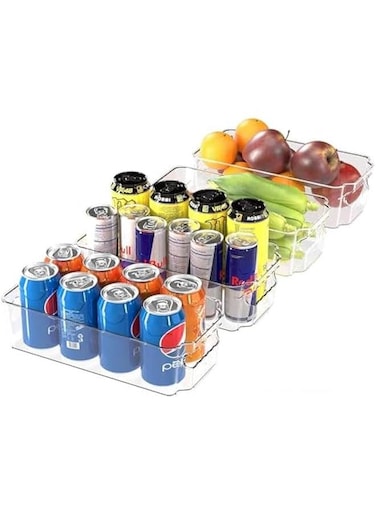 Durku Refrigerator Organizer Bins - 4/6pcs Clear Plastic Bins For Fridge, Freezer, Kitchen Cabinet, Pantry Organization, BPA Free Fridge Organizer, 12.4 Long, Clear (4 Pcs)
