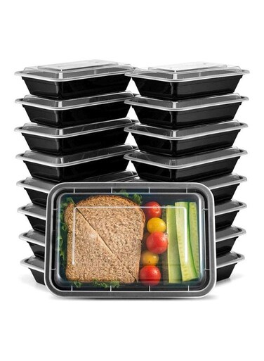 Pack Of 50 Microwavable Containers With Lids Black/Clear