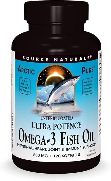 Source Naturals Arcticpure Omega 3 Fish Oil 850Mg Ultra Potency Epa + Dha For Heart Joint Brain &amp; Immune Health Enteric Coated For Sensitive Stomachs 120 Softgels 120 Count