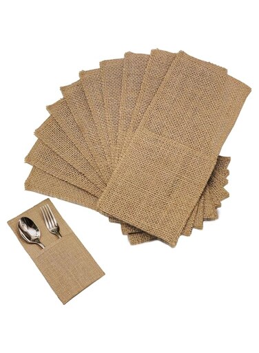 nalaina 10PCS Burlap Utensil Holder Pouch Silverware Pouches for Table 10x22cm Fork Napkin Silverware Holder Bag Linen Knife and Forks Cutlery Pouch Bag for Wedding Christmas Party Decor