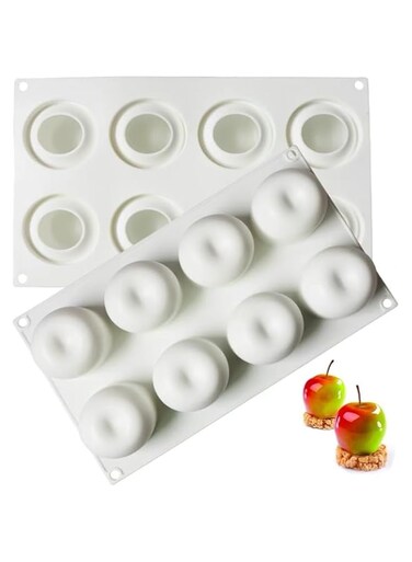 AFINSEA 3D Apple Shape Silicone Baking Mold for Mousse Cake, French Dessert Mold for Pastry Chocolate, Reusable Non-Stick Easy Release(8-Cavity)