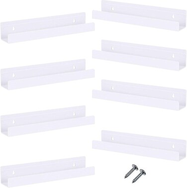 Blulu 14 Inch Acrylic Floating Bookshelf - Wall Mounted Shelf for Kids Room, Living Room, Office, Bedroom, Bathroom, Kitchen (8 Pack, White)