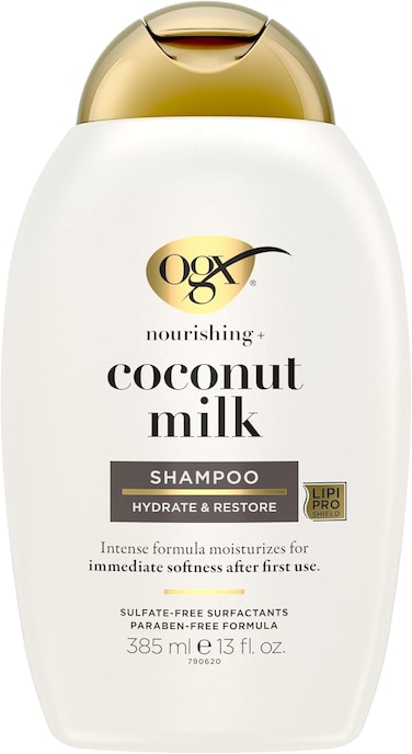 OGX Nourishing+ Coconut Milk Shampoo, New Gentle And pH Balanced Formula, 385ml - Paraben-Free Haircare For Soft, Hydrated, And Lustrous Locks