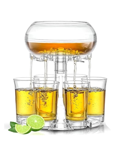 Shot Dispenser, 6 Shot Acrylic Dispenser and Holder Big Capacity for Filling Drinks Cocktail Drinks and Beverages for Drinking Games Parties and Bar Food Grade Material-Transparent