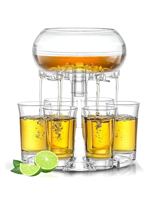 Shot Dispenser, 6 Shot Acrylic Dispenser and Holder Big Capacity for Filling Drinks Cocktail Drinks and Beverages for Drinking Games Parties and Bar Food Grade Material-Transparent
