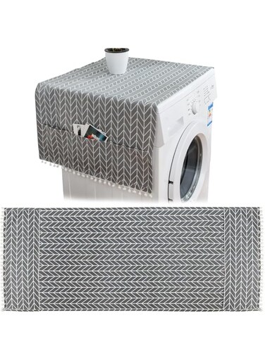 HOOTO Washer and Dryer Covers for the Top, Cotton and Linen Washing Machine Cover with 6 Storage Pockets, Dustproof Laundry Cover Dryer Top Cover, Washer Cover for Top Protector 55x130cm