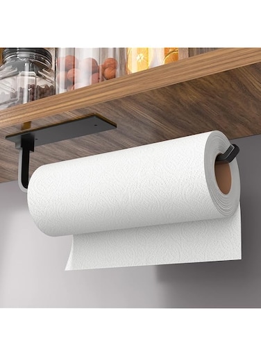 Intertest Tissue holder - self adhesive, matte black tissue holder under kitchen cabinet, upgraded carbon steel kitchen roll holder - lighter but more sturdy than stainless steel!