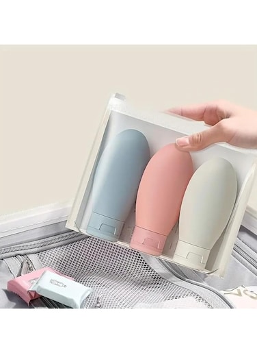 3-Piece 60ml Travel Bottle Set with Zip Pouch - Refillable, Squeezable, Leak-Proof