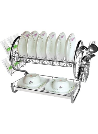 Art Delcasa 2-Layer Iron Dish Drying Rack, Kitchen Organizer with PP Drain Tray, Space-Saving Stand for 13 Plates, Bowls, Cups &amp; Cutlery, Durable Metal Construction ,Delcasa Dish Rack, 2-Layer Kitchen Organizer, Iron Dish Drying Stand, Plate and Bowl Organizer, Kitchen Drain Tray, Space Saving Dish Rack, Durable Kitchenware, Metal Drying Stand, Cutlery Organizer, Countertop Dish Rack, UAE Kitchen Essentials.