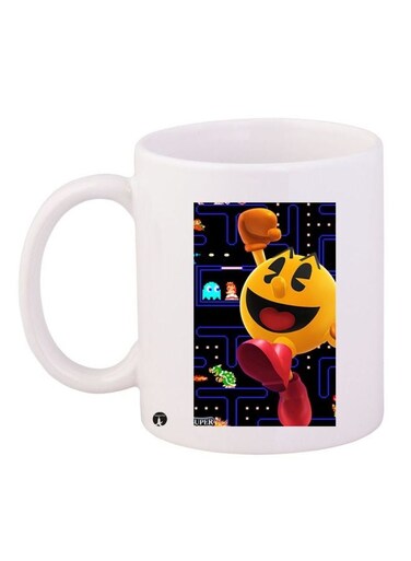 Cartoon Printed Ceramic Coffee Mug White/Blue/Black 11ounce