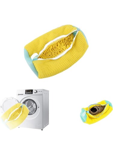 Shoe Cleaning Bag,Shoe Washing Bag For Washing Machine,Laundry Bag For Shoes,Fluffy Fibers 360&deg; Wrap-Around Cleaning,Reusable Washer Shoe Bag For All Shoe Types And Sizes (Yellow 1PCS)