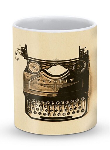 Premium Typewriter Designer Mug Beige/Black