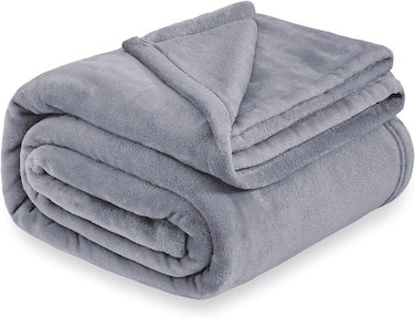 Double Micro Fleece Flannel Blanket - Ultra-Soft 260 GSM Super Plush Throw Blanket for Ultimate Warmth and Comfort, Size: 200 x 230 cm, Grey