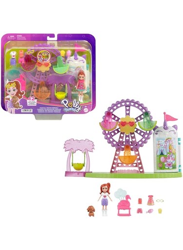 Polly Pocket Doll &amp; Playset, Food-Themed Toy Includes 3-inch Doll, 1 Puppy, 10 Accessories &amp; Spinning Ferris Wheel, Tropical Treats Carnival