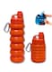 Silicone Collapsible Food Grade Water Bottle For Sports And Reusable Leakproof Foldable And Detachable BPA Free Bottle With Carabiner For Hiking, Cycling And Travel And School, Orange