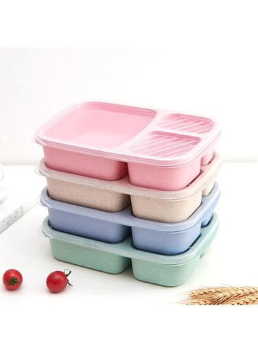 TOMVAES Bento Boxes, 4 PCS Lunch Boxes, Food Storage Containers, 3 Compartments Lunchable Containers, 4 Colors Bento Snack Boxes, School Office Camping Kids Adults Lunch Boxes, 23.5 * 15 * 5cm