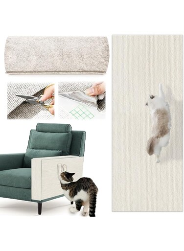 L DDLPOCKET Self-Adhesive Cat Scratching Carpet - 40CM x 100CM Trimmable Climbing Pad for Walls, Sofa &amp; Furniture Protection - Durable Cat Activity Space Expander (White)