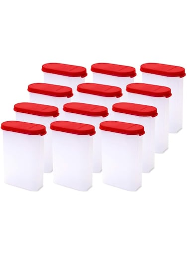 Mahaware Modular Mini Oval Plastic Kitchen Container Set, 275ml, Set of 12, Red