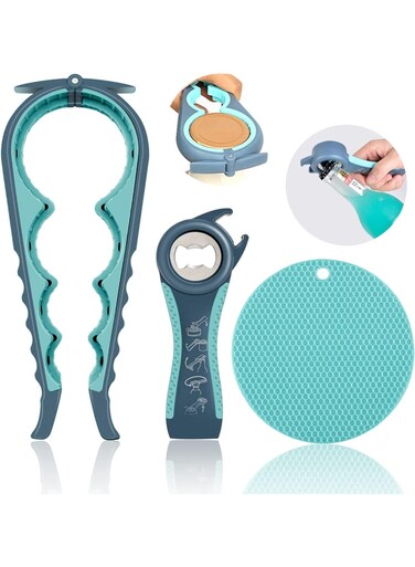 Opener for Weak Hands, Seniors with Arthritis, 5 in 1 Multi Function Bottle Opener Lid Opener For Arthritic Hands with Non Slip Rubber Jar opener Gripper Pad