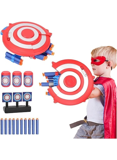 Azonee Shield Dart-Blasting Toys for Guns-Toys, Captain Superhero Roleplay Gun Toy with 10 Foam Darts, 1 Return Target, 3 Plastic Target Cans for Age 3-12 Years Kids Boys Toys Festival Gift