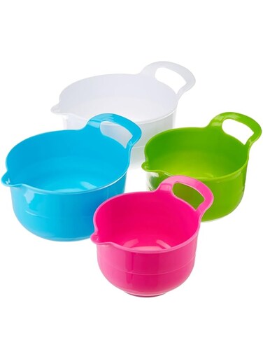 Gourmet Home &amp; Kitchen Products Polypropylene Batter Bowl Set with Non Skid Bottom, 4 Piece , White