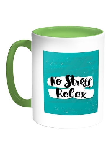 No Stress Relax Printed Coffee Mug White/Green 11ounce