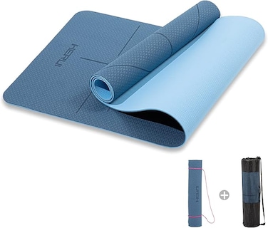 Technology HERUI Yoga Mat Alignment Lines Anti-Slip Exercise Mat with Carrying Bag Fitness Mat for Pilates 183CM*61CM*6MM Thickness for Woman Man Beginners Blue