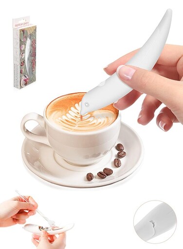 Life Latte Art Pen, White Spice Pen Electric Coffee Pen for Latte &amp; Food DIY, Works with Cinnamon, Salt, White sugar, Fine Coffee Grinds, Powered by Battery