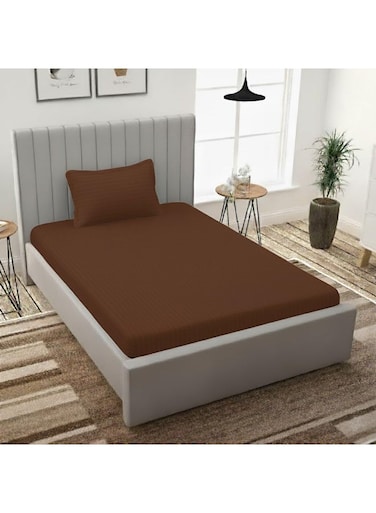 Single Bed Sheet Set with 1 Pillowcase 50&Atilde;&mdash;75cm 100% Microfiber Sateen 155&Atilde;&mdash;240cm Flat Sheet 1cm Stripe Soft Twin Bed Sheet Set for Hotels &amp; Home Brown
