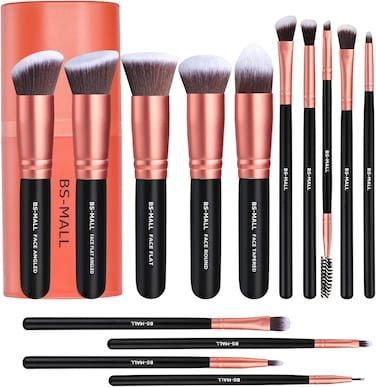 BS-MALL Makeup Brushes Premium Synthetic Foundation Powder Concealers Eye Shadows Makeup 14 Pcs Brush Set Rose Golden