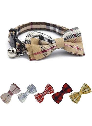Cat Collar Breakaway BowTie and Bell with Adjustable collar Bell, Safe Durable, Removable BowTie, Great for kittens, cats, and small dogs (Brown, Single)