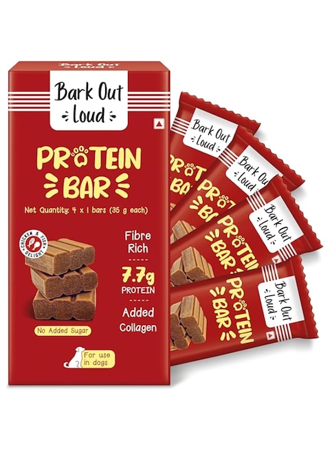 BARK OUT LOUD Protein Bars - Dog Treats with Chicken &amp; Fish   Collagen, No added Sugar   Pumpkin, High Fiber Snacks for Dogs   Helps Digestion, Muscle Growth &amp; Shiny Coat - 35 gms Each (Pack of 4)