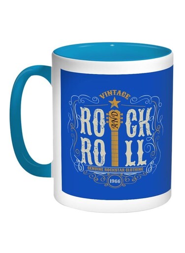 Rock And Roll Printed Coffee Mug Blue/White/Brown 11ounce